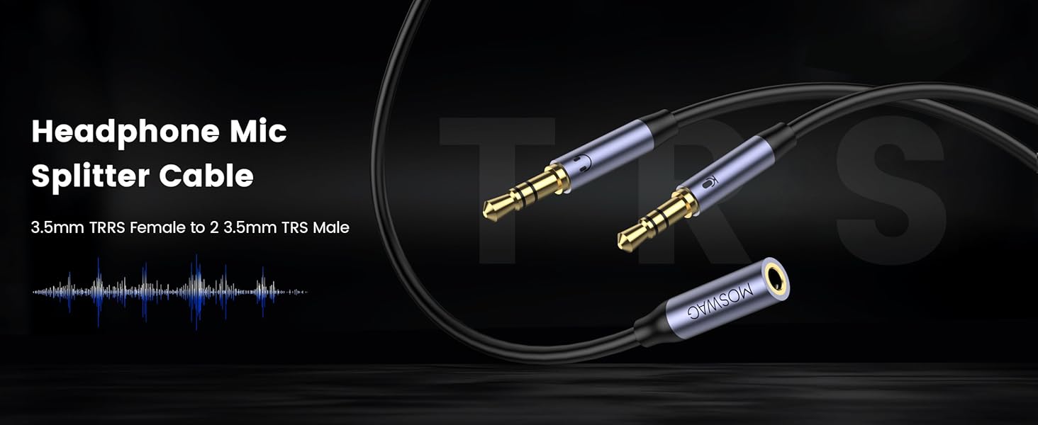  MOSWAG Headphone Mic Cable Splitter, 3.5mm Female to Dual 1/8 Male Audio Splitter for PC Gaming