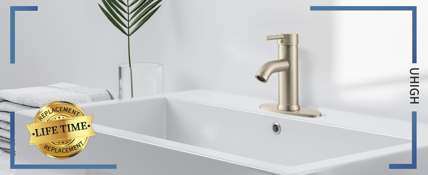 UHIGHPRO 1PC Brass Bathroom Faucets 5Minute Installation, Single Hole
