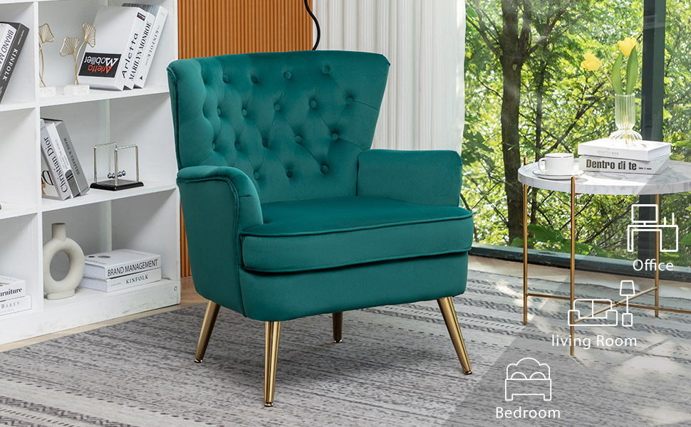 HCHAIRH Button Tufted Velvet Accent Chair Set of 2 with