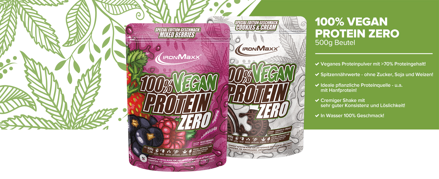 IronMaxx 100 Vegan Protein Zero Cookies & Cream 500g zuckerfreies und proteinreiches