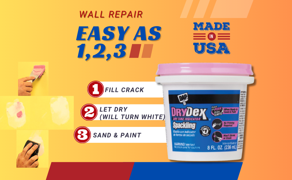Drywall Repair Kit Bundle with DAP Drydex Spackling PinkSanding Block