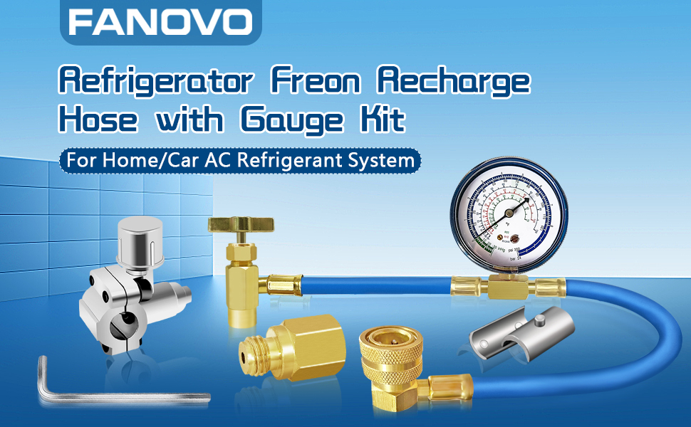 Refrigerator Freon Recharge Hose with Gauge KitA/C R134a
