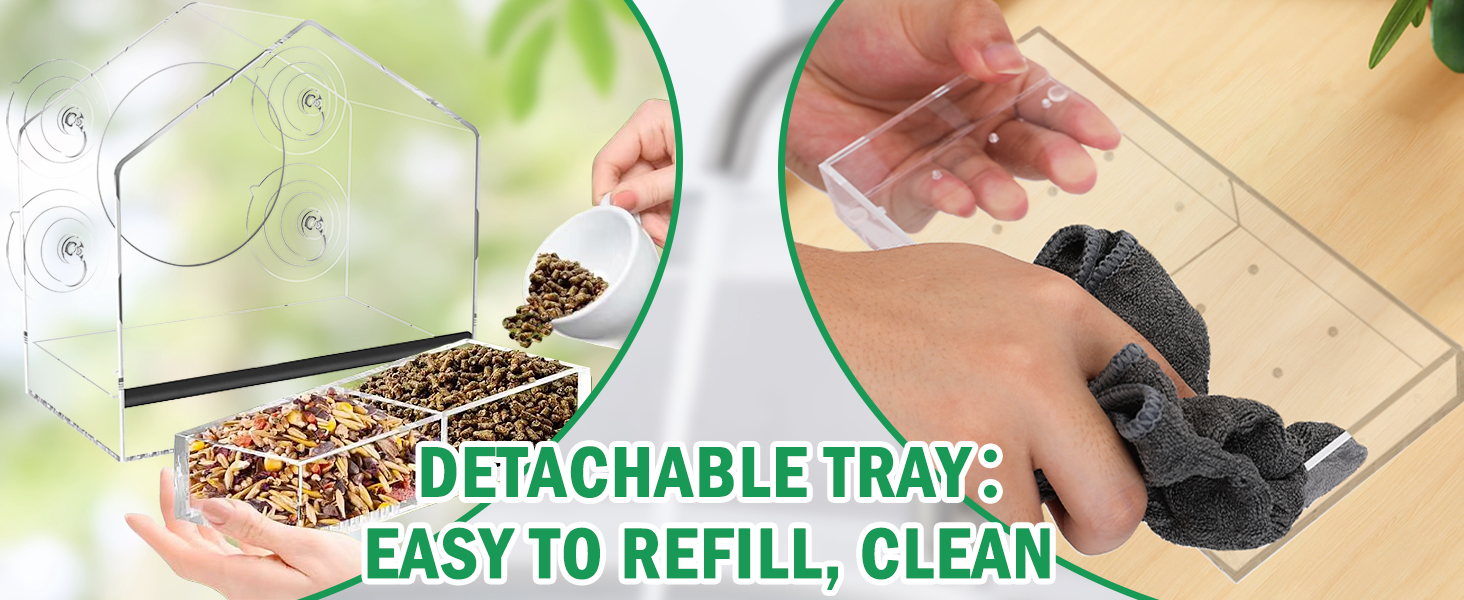 detachable tray window bird feeder