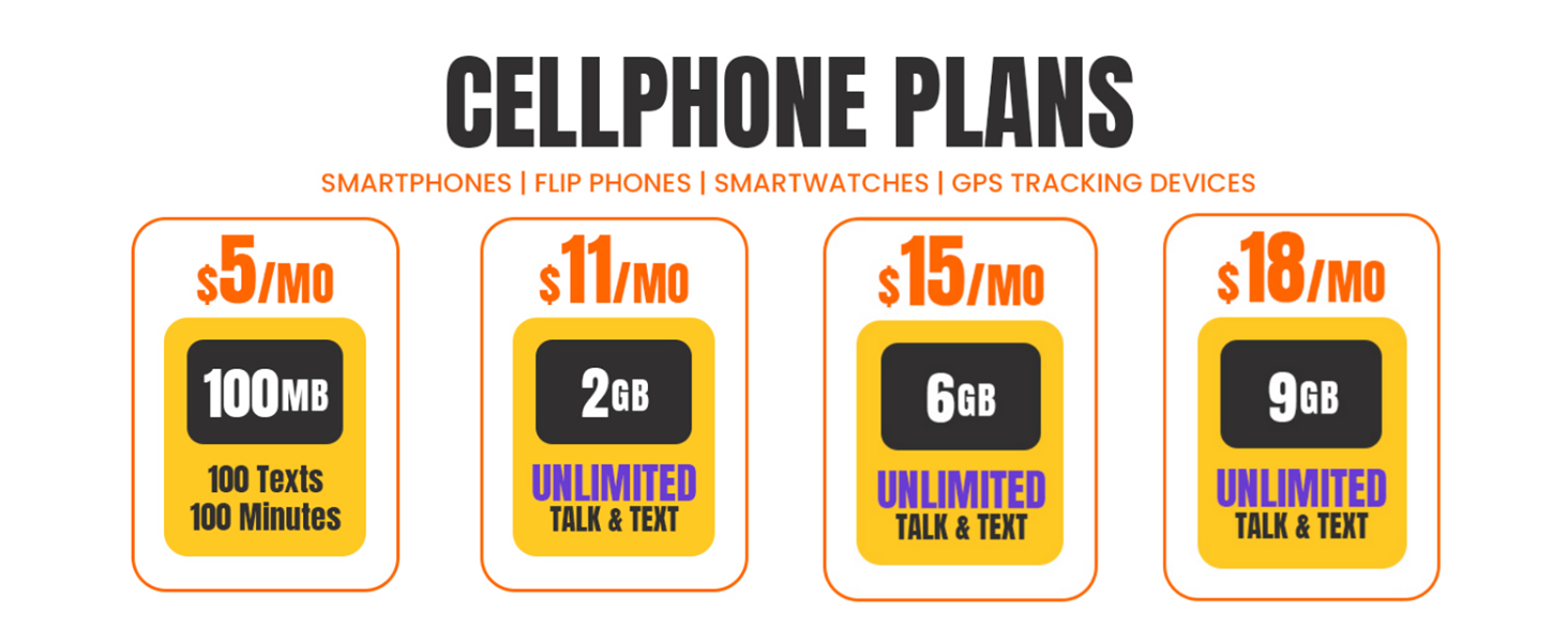 Affordable prepaid wireless cellphone plans, no contract, nationwide 4G/5G coverage, pay as you go