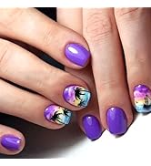Short Press on Nails Square Shaped Fake Nails with Designs Palm Tree Gel Glue on Fingernails Summ...