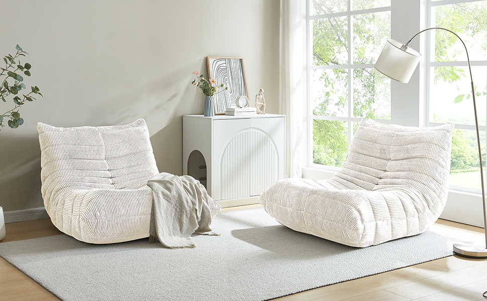 Corduroy Bean Bag Sofa Beige Lazy Sofa Floor Sofa Single Chair