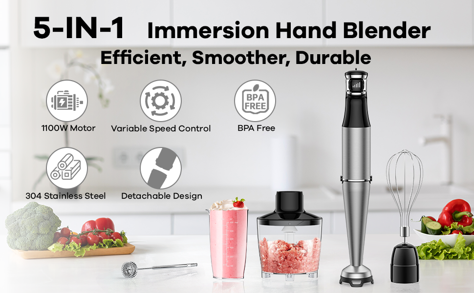 Immersion Blender Handheld 5 in 1 Hand Blender 800W Stick