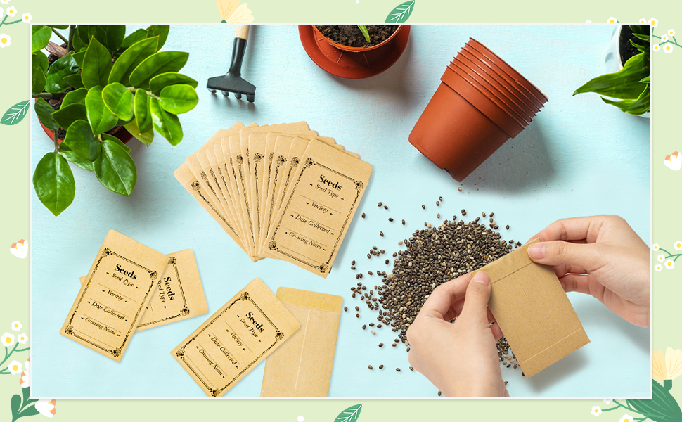 Yopyame 200Pcs Seed Saving Envelopes Resealable Small Brown Self