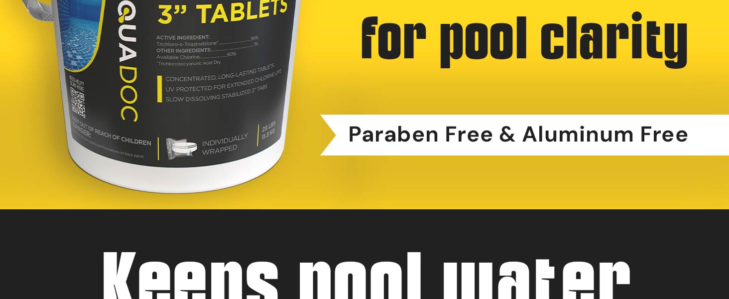 Chlorine Tablets 3 Inch for Pool by AquaDoc Paraben Free