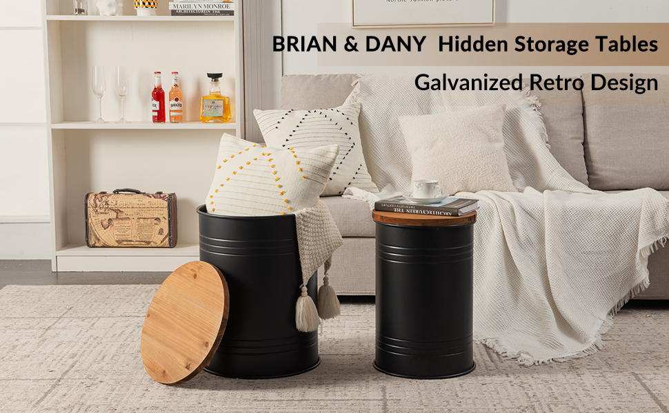 Poofzy Farmhouse End Tables Set of 2, Galvanized Metal