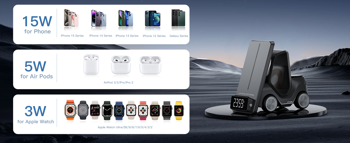 ESSAGER Wireless Charging Station with Alarm Clock, Night