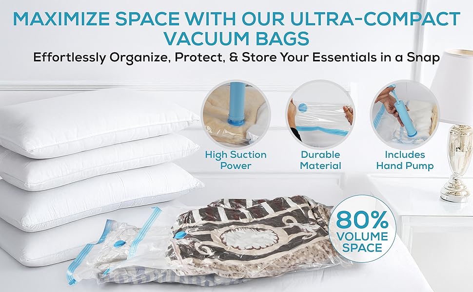 Vacuum Storage Bags with Hand Pump - Space Saver Vacuum Seal Bags for Clothing