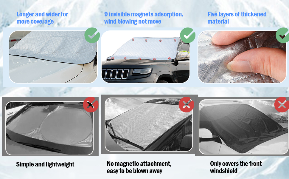 Windshield Cover for Ice and Snow with 5Layer Protection Winter Frost