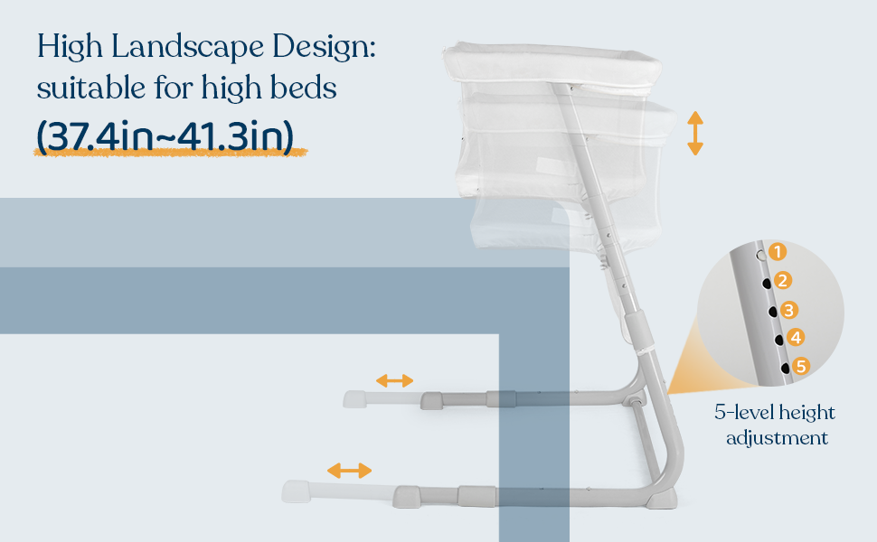 5-level adjustment bedside bassinet for newborn baby & infant with full mesh wall & Mattress for mom