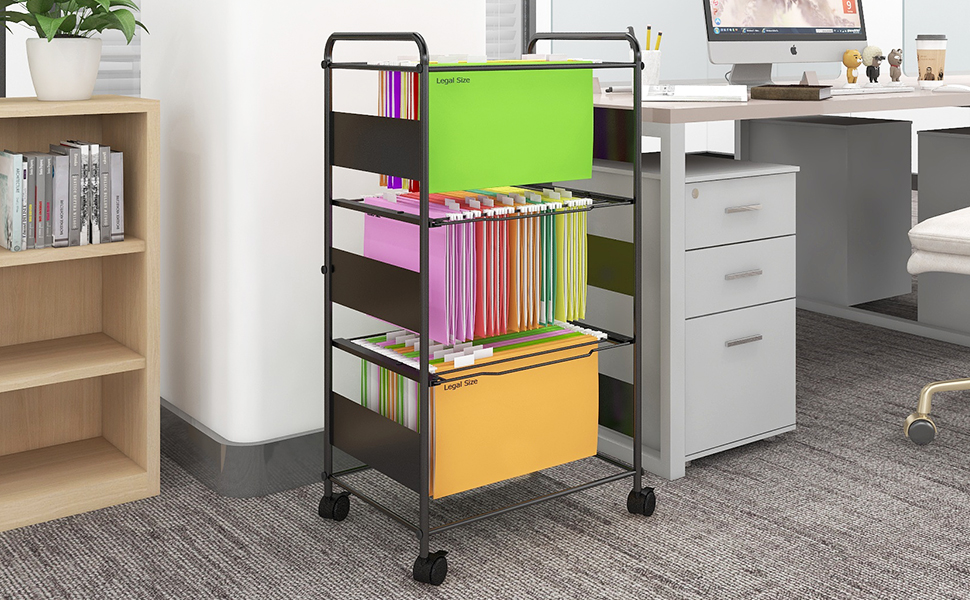 Natwind 3Tier Metal Rolling File Cart with Wheels for Letter Size