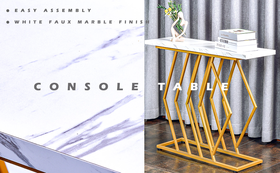 Gold and White Console Table for Entryway Modern Wood Metal Console Table 39.4