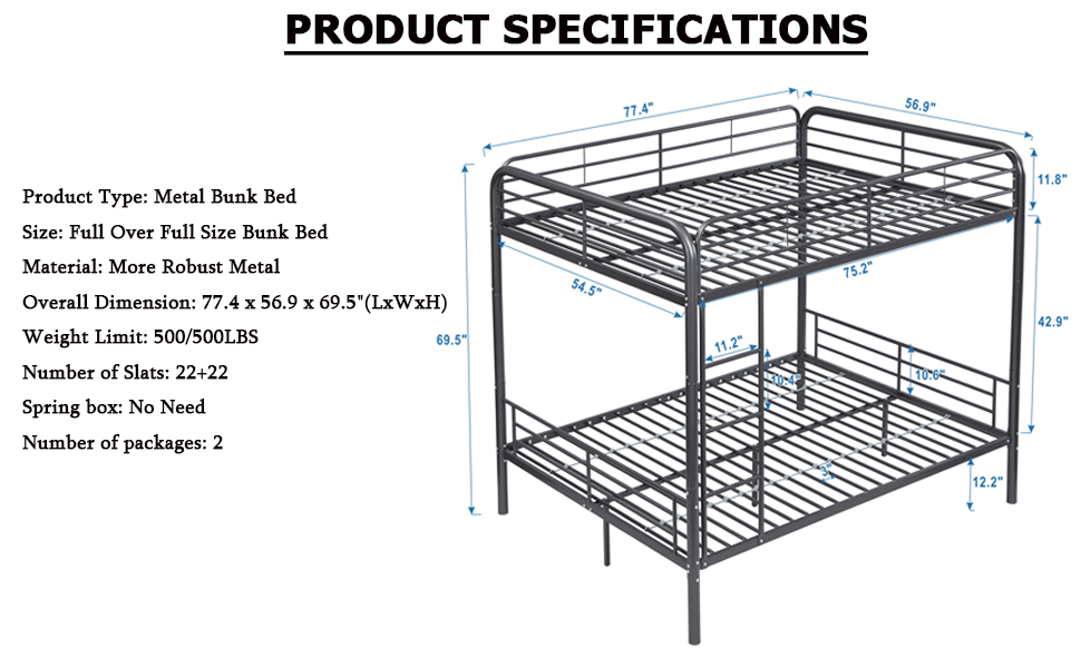 ZMIZAKOY Detachable Metal Full Over Full Bunk Bed for Kids