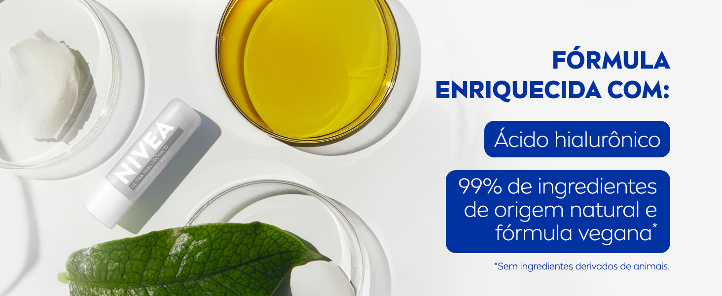 Fórmula enriquecida com - Ácido hialurônico - 99% de ingredientes de origem natural e fórmula vegana