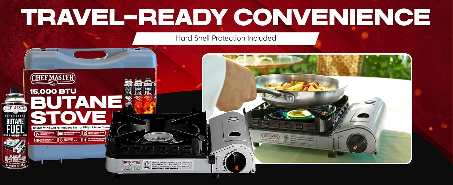 15,000 BTU Output Portable Butane Camping Stove by Chef Master