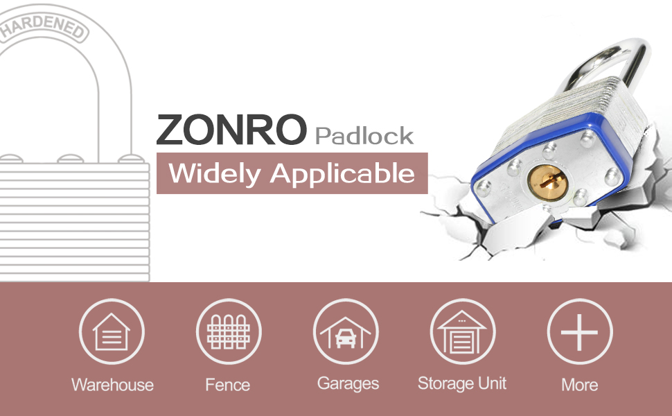 ZonRo Locks Laminated Steel Keyed Padlocks
