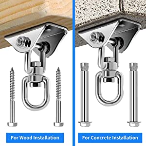360 Rotating Hammock Hanging Kit - Heavy Duty Stainless Steel 1000 lb Loading Hammock Hooks for Trapeze, Yoga, Boxing Bag, Hammock Chair, Porch 21 Two installation methods