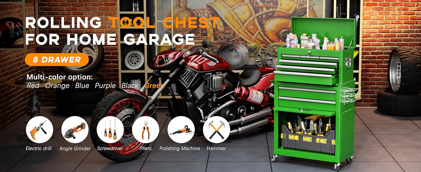 Pataku 8 Drawer Tool Chest with Wheels, 2in1 Detachable