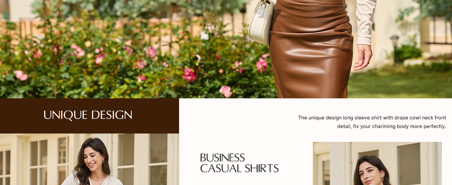 Womens Tops 2025 spring summer Formal Cowl Neck Shirts Long Sleeve Teacher Clothes Office Business