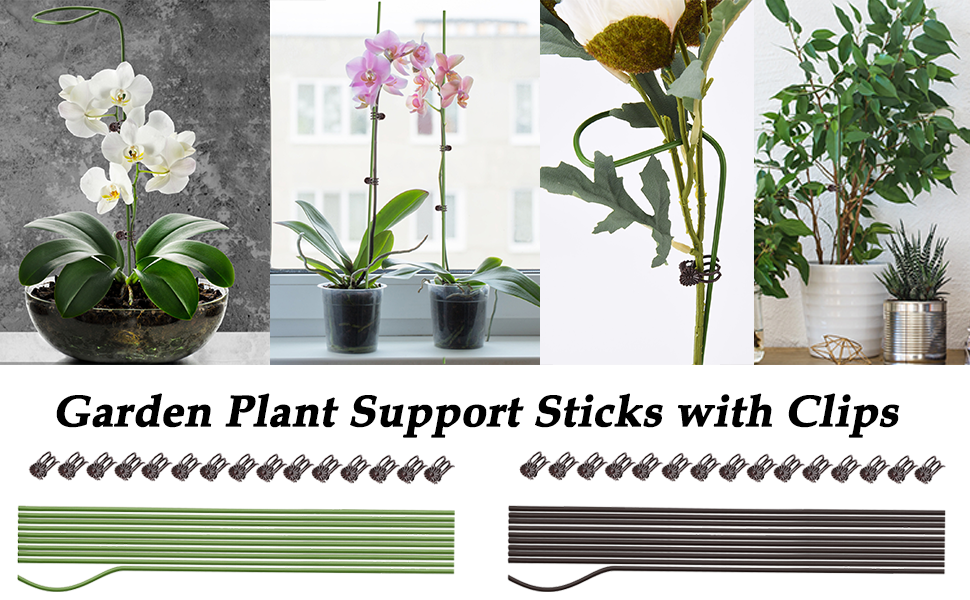 60CM Garden Plant Support Sticks with Clips, Garden Plant Support