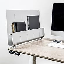 Deflecto's Store N Screen space saving desk solution.