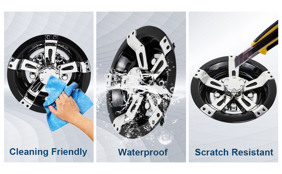 8 inch Wheel Covers Hub Caps Chrome and Black 4 Pcs