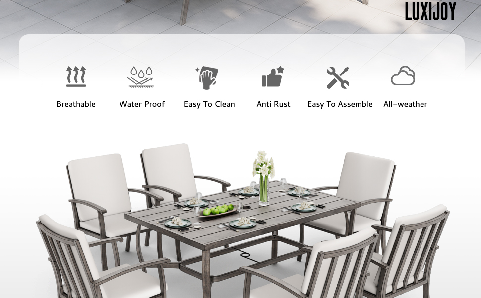 LUXIJOY 7Piece Outdoor Patio Dining Set, Aluminum Patio