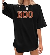 Halloween Shirts for Women Oversized Boo Chenille Patch Shirt Fall Cute Spooky Season Tees Fall S...