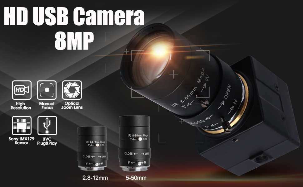 usb web camera 8mp ir cut usb camera 5-50mm zoom focus mini camera