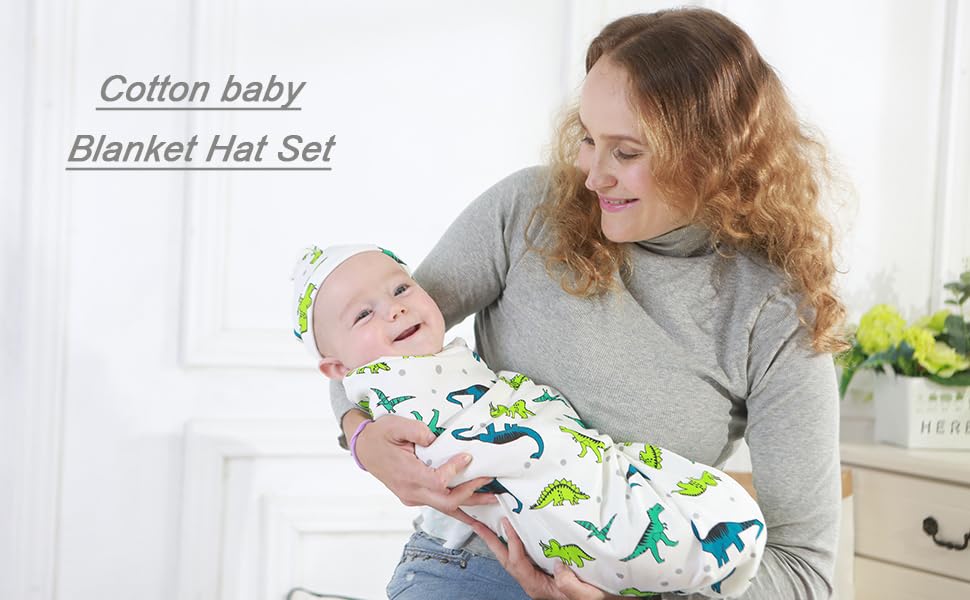 100 Cotton Knitted Baby Swaddle Blanket with Hat Set, 35