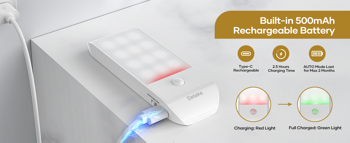 Motion Sensor Lights Indoor, 2 Pack Rechargeable LED Night Light with 3 Modes (AUTO/ON/Off), Stick-On Cupboard Light with Magnetic Strips for Wardrobe, Bedroom, Stair, Cabinet, Kitchen, Hallway 17 Motion Sensor Lights