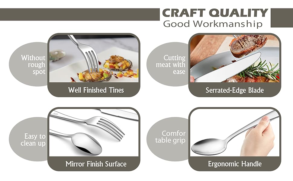 60Piece Heavy Duty Silverware Set for 8, Efar Stainless