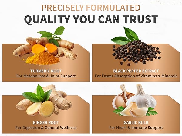 4-in-1 Turmeric and Garlic Supplements with Bioperine