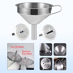 One stainless steel funnel and two detachable filter screens