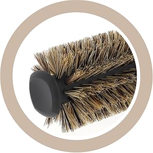 Gros plan d'une brosse cylindrique aux poils denses et raides rayonnant à partir d'un noyau sombre, probablement à des fins de nettoyage ou de polissage