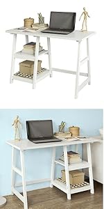 SoBuy Wood White Home Office Kids Table Computer Desk With Drawer,FWT43-W 17 FWT16-W
