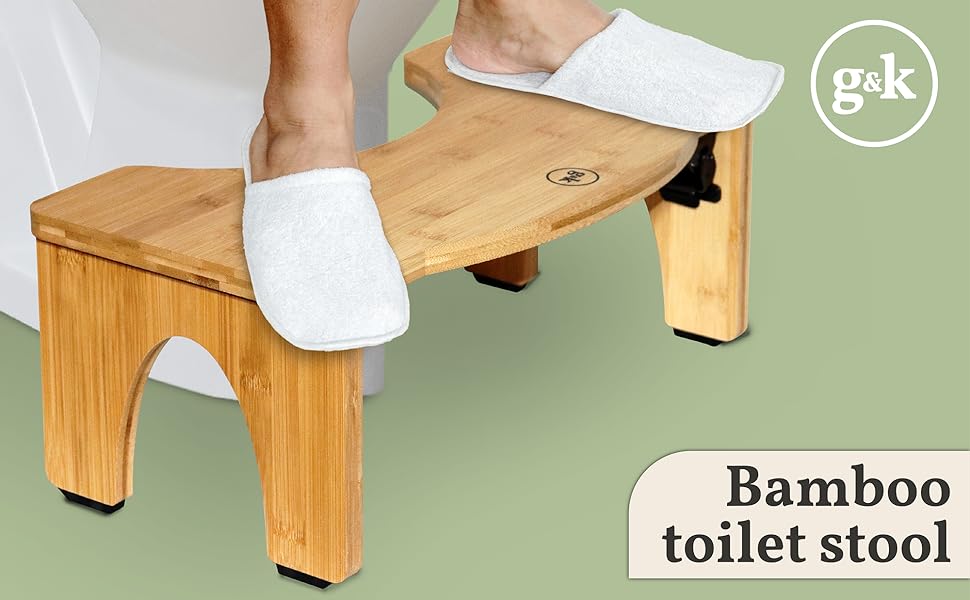 G&K Products™ Foldable 7 Inch Bamboo Toilet Stool, Portable