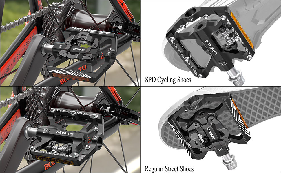 GEWAGE SPD Bike Pedals, Dual Function Flat and SPD Pedals with