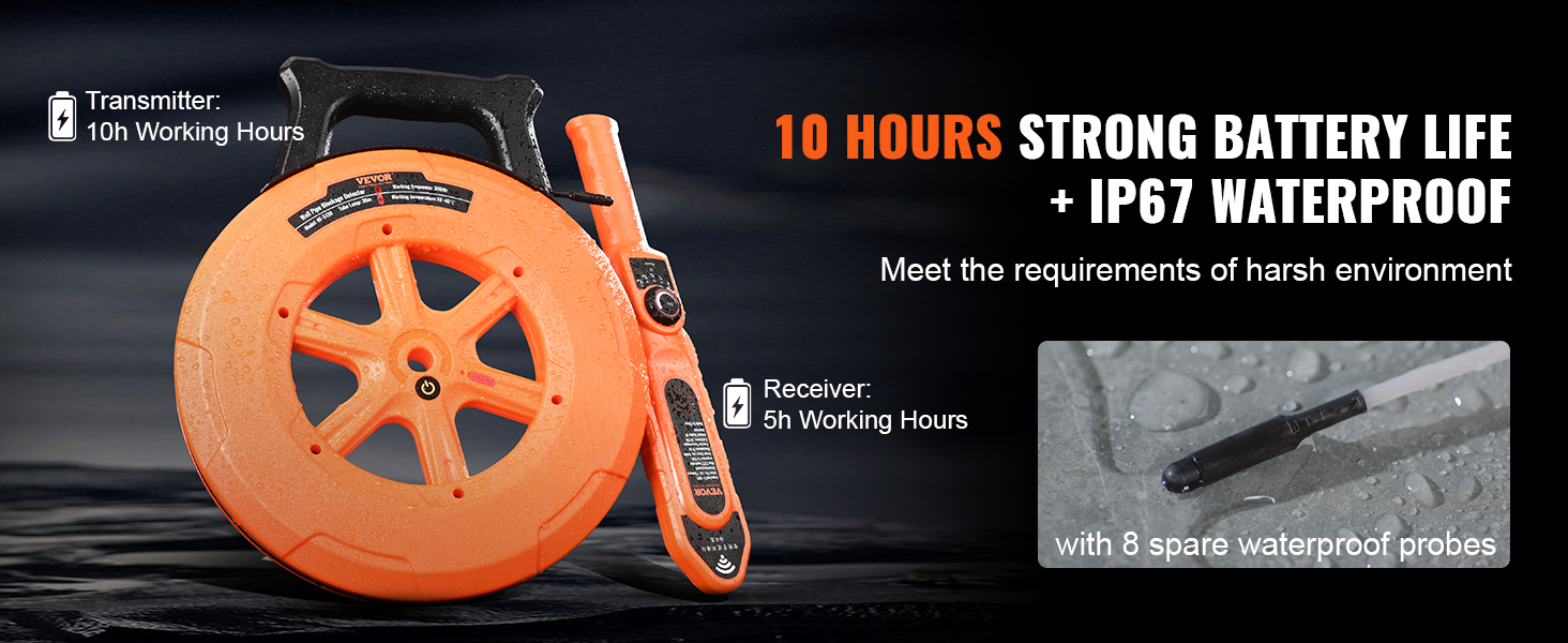 VEVOR Pipe Locators, 100ft/30m PVC Pipe Locators Underground, IP67