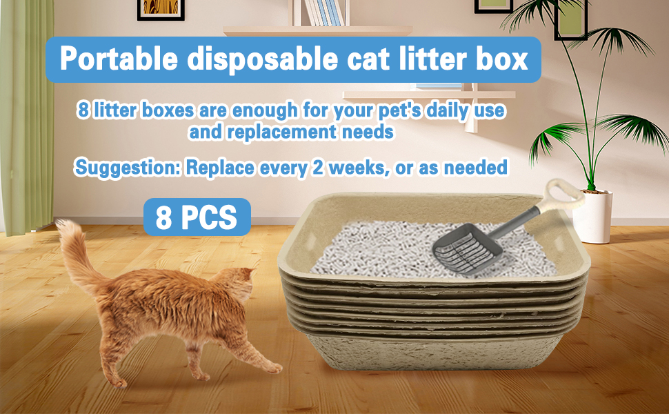 kathson 8 Pcs Disposable Litter Boxes for Cats Pet Paper