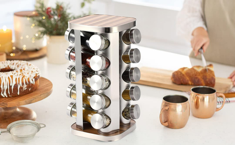Spice Rack Rotating Spice Rack with 20 Jars