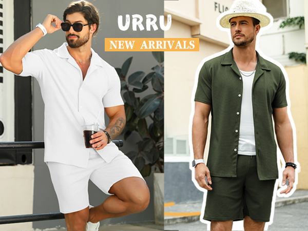 Amazon.com: URRU Men's Shirt and Shorts Set Summer Outfits 2
