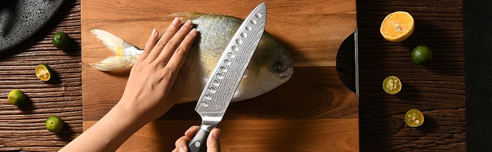 Amazon | 三徳包丁7インチ、日本VG10スーパー鋼67層ダマスカス