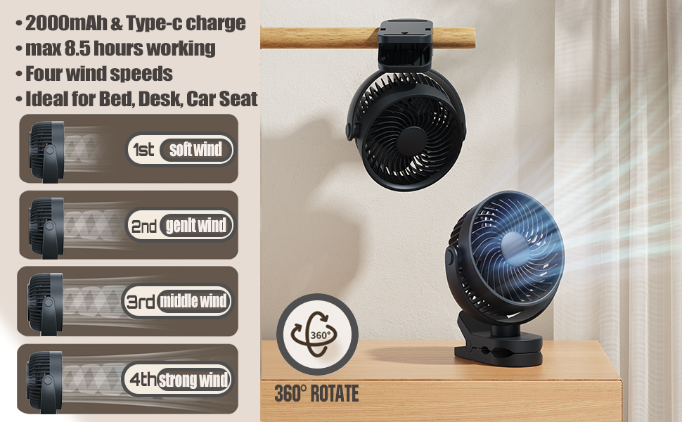 portable clip on desk fan