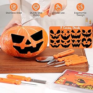  Carving Tools with 8 Carving Stencils for Halloween