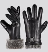 OCXMME Very Warm Mens Rabbit Fur Leather Gloves for Men